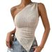 Camiseta sin mangas de punto con dobladillo asimétrico y un hombro para mujer_voghion.com