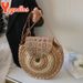 Runde Stroh Strandtasche Vintage handgefertigt gewebt Schultertaschen Bast Kreis Rattan Bohemian Sommer Urlaub Diagonal Pack_voghion.com