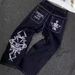 Y2K Jeans New Harajuku Hip Hop Men's Retro Skull Graphic Embroidered Baggy Jeans Denim Pants Men Goth High Waist Wide Trousers_voghion.com