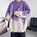 Men's Retro Knit Sweater – Oversized Casual Pullover With Tie-Dye Pattern (M-2XL, Black/Purple)_voghion.com