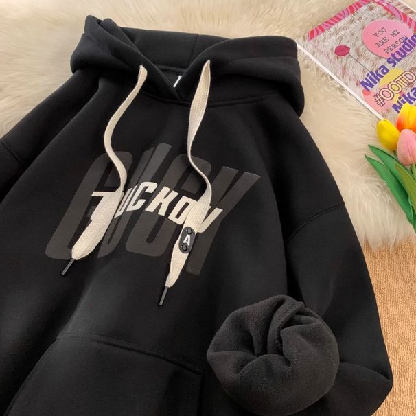 New Retro Fleece Hoodie, Trendy Men's Niche Top, Printed Loose Hoodie Jacket_voghion.com