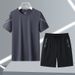 Sommersport Lässiges T-Shirt mit Rundhalsausschnitt aus Eisseide, Shorts, atmungsaktiv, schnelltrocknend, zweiteiliges Herrenset_voghion.com