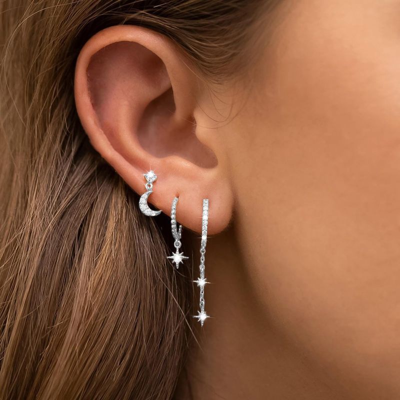 Jewelry & Accessories Brass Real Gold Electroplated Six Pointed Star Moon Three Piece Earring Set Ear Clip Earrings_voghion.com