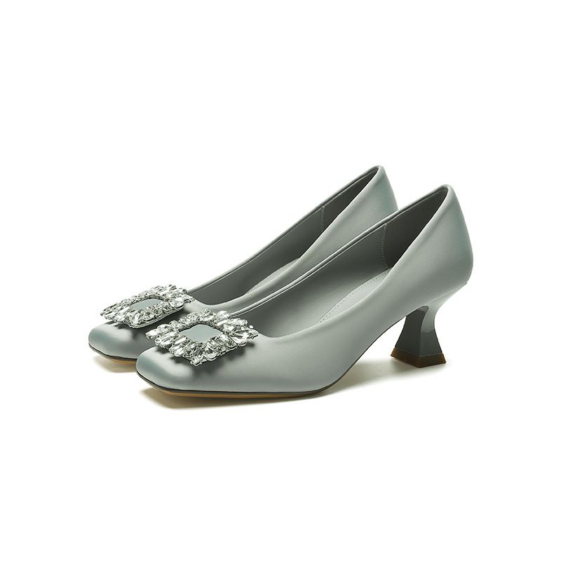 Head High 2024 Efterår Nye Kvinders Tynde Hæle Lavvandet Mundvand Diamant Firkantet Spænde Elegante Enkeltsko_voghion.com