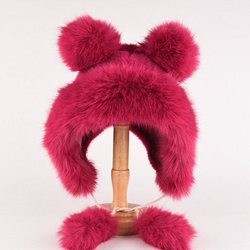 Cute little bear versatile for women in autumn and winter, warm plush hat, white ear protection, furry Lei Feng hat_voghion.com
