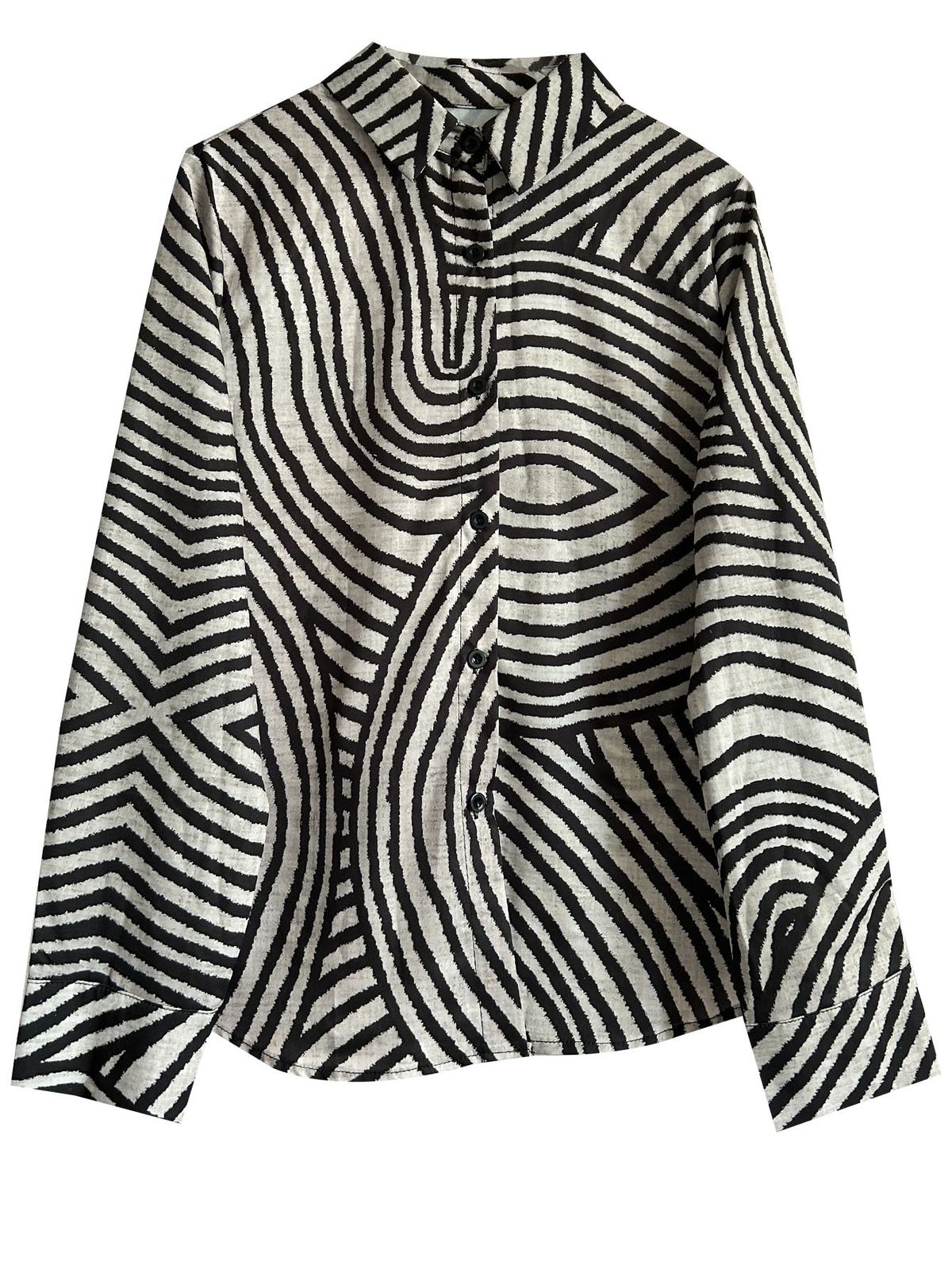 Farbblock Lässiges lockeres Hemd Damen Button-Up Top T-Shirt_voghion.com