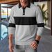 Men's Waffle Knit Contrast Color Long Sleeve Polo Shirt - Relaxed Fit Casual Button Down Collar Shirt For Autumn_voghion.com