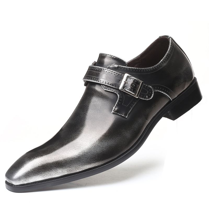 2024 New Pointed English Leather Buckle Low Heel Large Men's Shoes Slippers_voghion.com