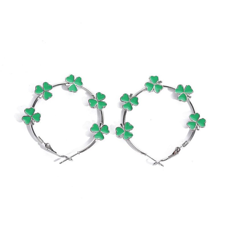 Orecchini a forma di trifoglio a tre foglie con temperamento alla moda Orecchini a goccia d'olio a forma di quadrifoglio esagerati_voghion.com