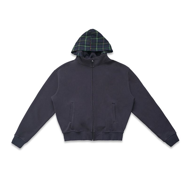 mais veludo pesado lavado velho americano duas peças xadrez moletom com capuz zíper casaco cardigan inverno_voghion.com