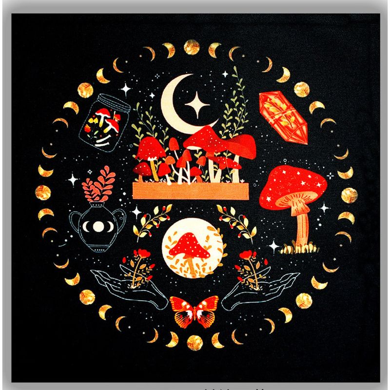 Tapis de table en tissu de tarot avec phase lunaire et champignon_voghion.com