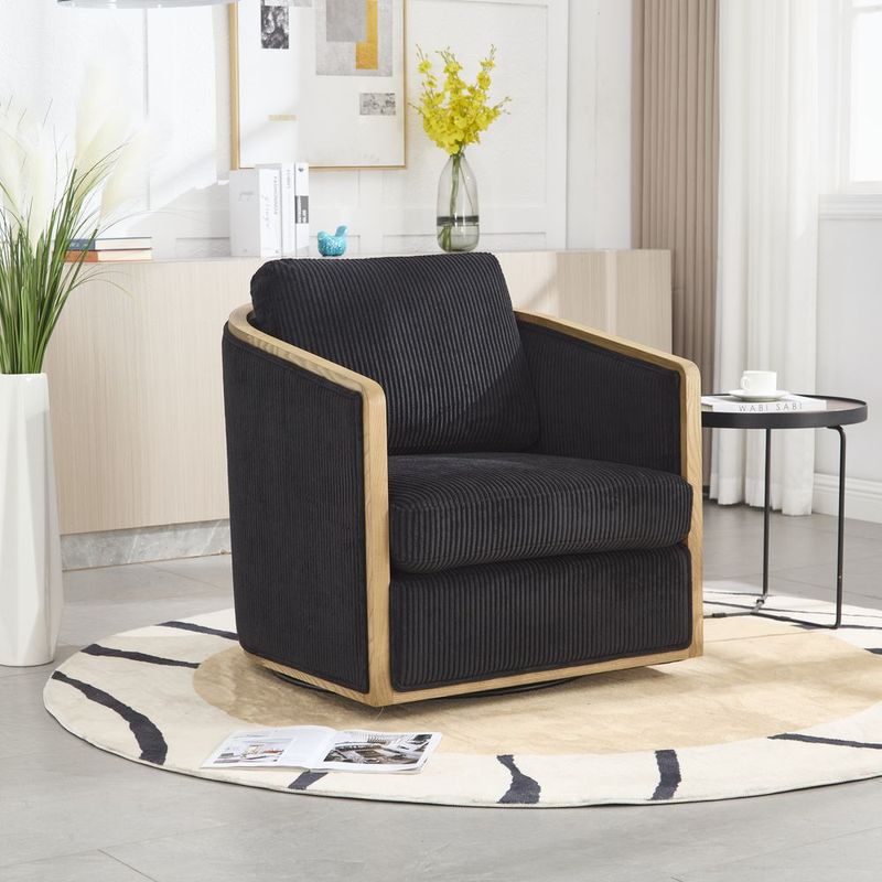 COOLMORE Corduroy Swivel Barrel Chair, Comfortable Accent Sofa Chair For Living Room, 360 Degree Swivel Barrel Club Chair, Leisure Arm Chair For Nur_voghion.com
