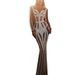 Elegant Beige Chiffon Evening Gown With Sequin Embellishments - Long Sleeve Formal Dress For Parties & Special Occasions_voghion.com