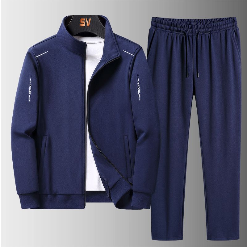Completo sportivo primavera autunno taglie forti giacca casual da uomo felpa ampia set tre pezzi per mezza età e anziani_voghion.com