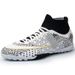 High-top Soccer For Boys Girls With Rubber Studs, Black And White Training Shoes_voghion.com
