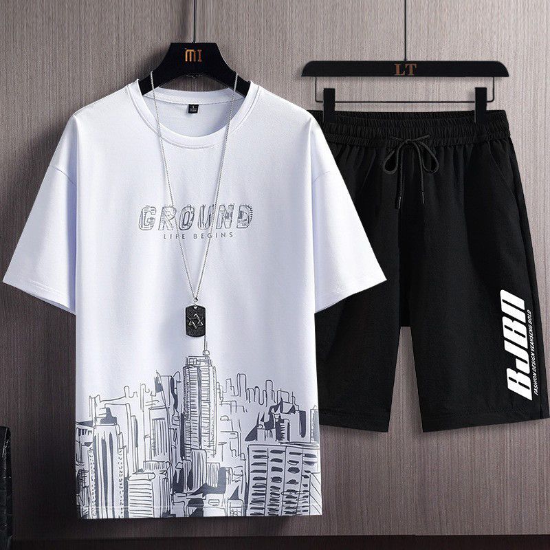 High Quality Prints Men's Set Streetwear Casual Tracksuit Men Short Sleeve T-Shirt Shorts 2 Piece Sets Jogger Sets78_voghion.com