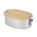 Uniszex élelmiszeripari minőségű rozsdamentes acél uzsonnásdoboz bambusz fedéllel, dupla csatos ovális uzsonnásdoboz bambusz fedéllel_voghion.com