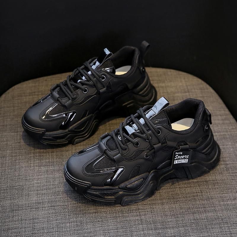 Nuova versione coreana di scarpe da studente, scarpe sportive casual, scarpe con plateau in pelle di qualità, scarpe da ginnastica con tacco alto da donna, scarpe da papà con punta tonda_voghion.com