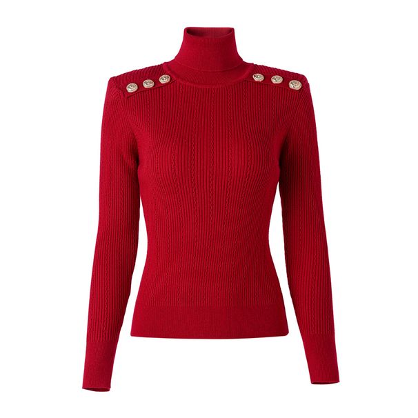 Damenbekleidung Neue Herbst- und Wintermode Hellrotes Rollkragen-Strickoberteil Mit Woll-Slim-Fit-Elastischer Pullover_voghion.com