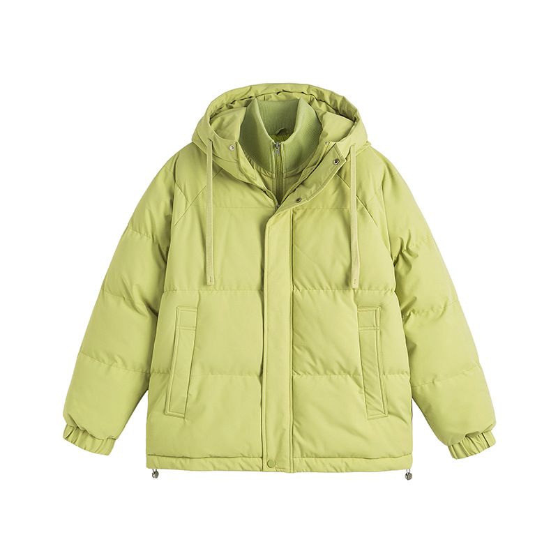 Jaqueta acolchoada unissex com capuz grande - Casaco de inverno urbano, forro de lã, zíper, design bicolor (preto/bege/amarelo mostarda)_voghion.com