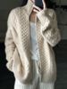 Maglione pesante in lana spessa per donna, cardigan con cerniera a collo alto, cappotto in maglia larga e intrecciata_voghion.com