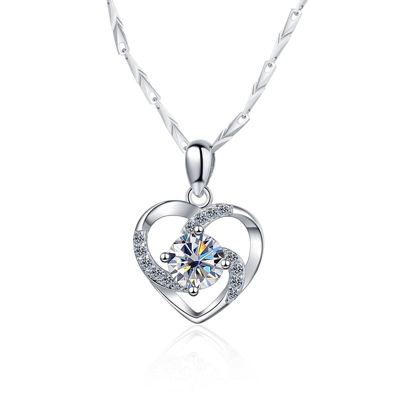 Tancise  Sterling Silver 0.8Carat Moissanite Diamond Heart Pendant Necklace For Women Sparkling Jewelry Valentine Gifts_voghion.com