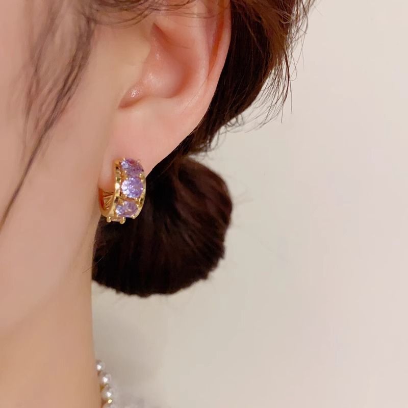 Cool Socialite Super Shiny Rhinestone Double-Sided Hoop For Women 2024 New Trendy Elegant Light Luxury Versatile Stud_voghion.com
