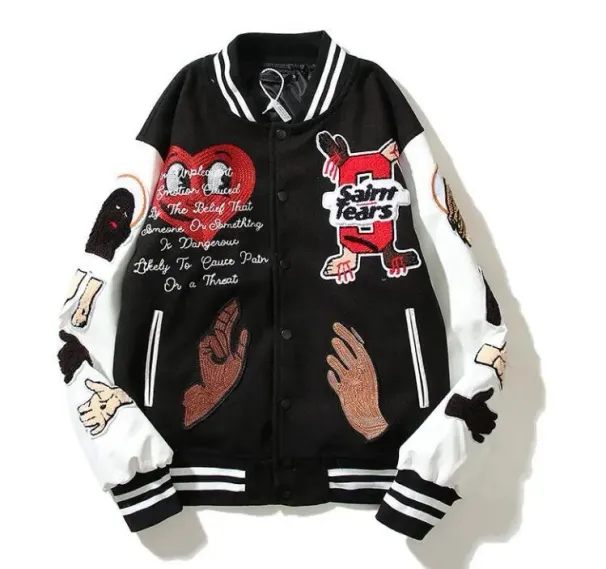 Baseballjacke aus Wollmischung für Männer, Herbst-Wintermantel mit Lederärmeln, Hip-Hop-Stil_voghion.com