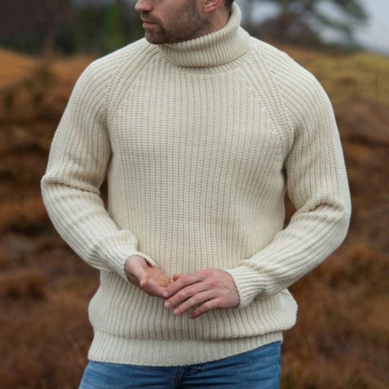 Pull à col haut en tricot ample à manches longues et aiguilles épaisses pour hommes, nouvelle tendance automne et hiver 0069_voghion.com
