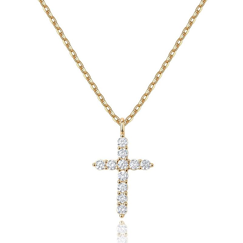 14K Gold Cross Diamond Necklace Female Fashion Faith Pendant Female_voghion.com