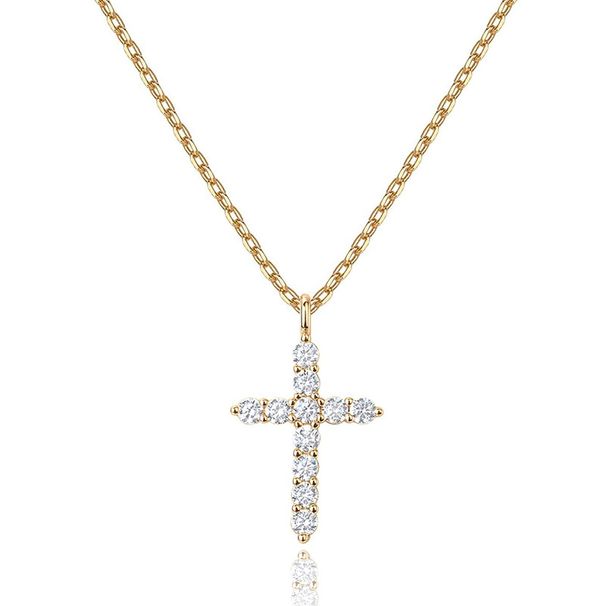 14K Gold Cross Diamond Necklace Female Fashion Faith Pendant Female_voghion.com