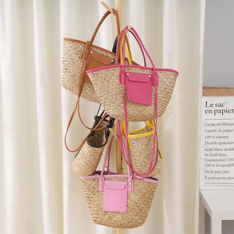 Borse da donna Borsa a tracolla Borsa di paglia Borsa da donna Grande capacità Colore caramella Borsa grande Internet Celebrity Borsa a mano Borsa a cestino per la spesa_voghion.com