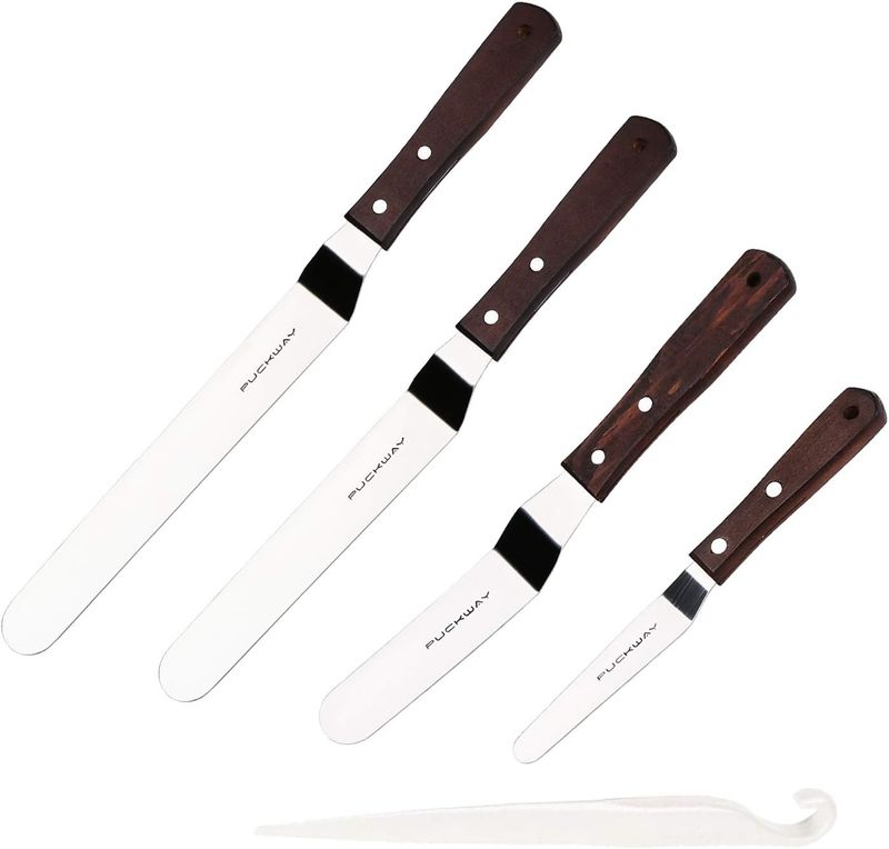 PUCKWAY 4-piece Decoration Scraper Set, Equipped With 4, 6, 8, 10 Inch Stainless Steel Blades, Wooden Handle Frosting_voghion.com