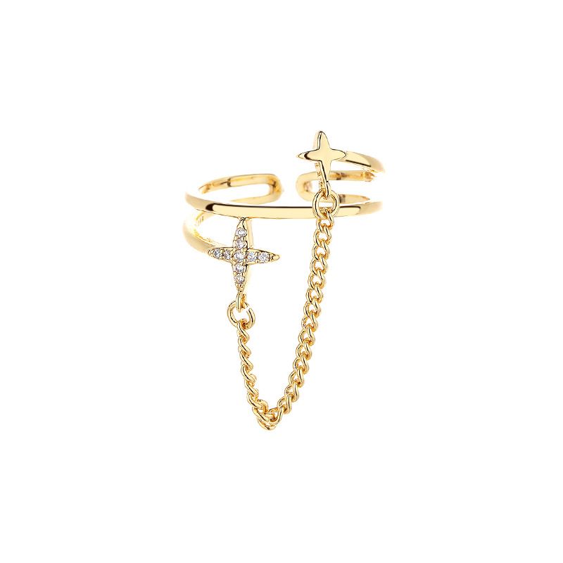 Kleur VENUS Sier Ster Ring voor Vrouwen Meisje Gift Cross ZirconTrend Persoonlijkheid Ketting vierpuntige Ster Doubl_voghion.com