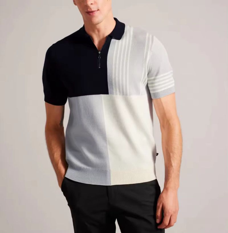 Herren T-Shirt Sommer New Style Stitching Gestricktes Poloshirt_voghion.com