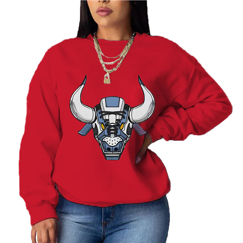 N8889N2 Efterårs- og vintertop dameprintet hatteløs afslappet løs alsidig langærmet sweater_voghion.com
