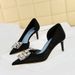 6168-AK58 Banquet Women's High Heel Hand Scratch Pattern Wrinkled Fabric Shallow Mouth Pointed Toe Side Hollow_voghion.com