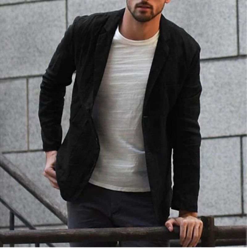 Men's Clothing European and American men's spring and autumn casual cotton and linen loose suit  jacket casual tops long sleeves_voghion.com