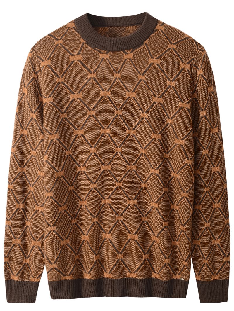 Men's Diamond Square Pattern Simple And Comfortable Sweater Long Sleeved Knit Sweater_voghion.com