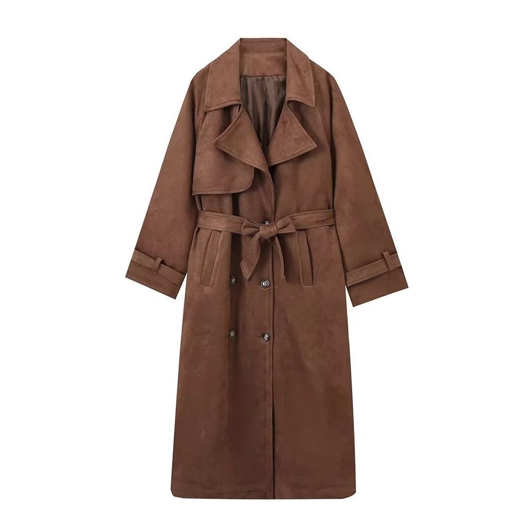 2025 Autumn New Style Double-Breasted Turn-Down Collar Belted Long Jacket Trench Coat_voghion.com