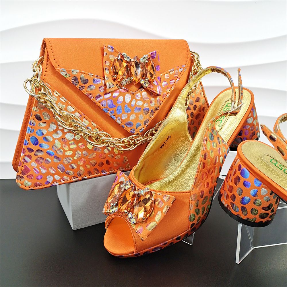 Shoes and bags set, thick heeled women's shoes with three dimensional bags, fashionable and atmospheric daily work banquet high heeled shoes_voghion.com