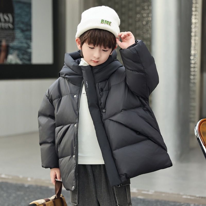 Piumino con cappuccio per bambini – Piumino corto caldo e leggero con 90% piume d'anatra bianche (130-170 cm) – Nero/Viola/Grigio_voghion.com