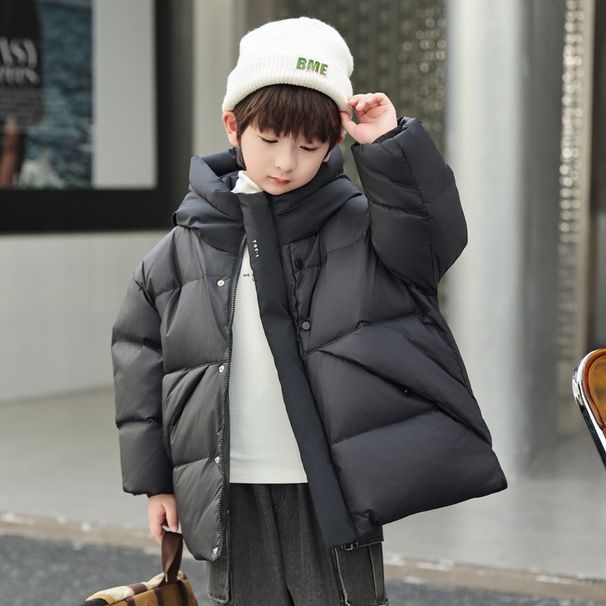 Piumino con cappuccio per bambini – Piumino corto caldo e leggero con 90% piume d'anatra bianche (130-170 cm) – Nero/Viola/Grigio_voghion.com