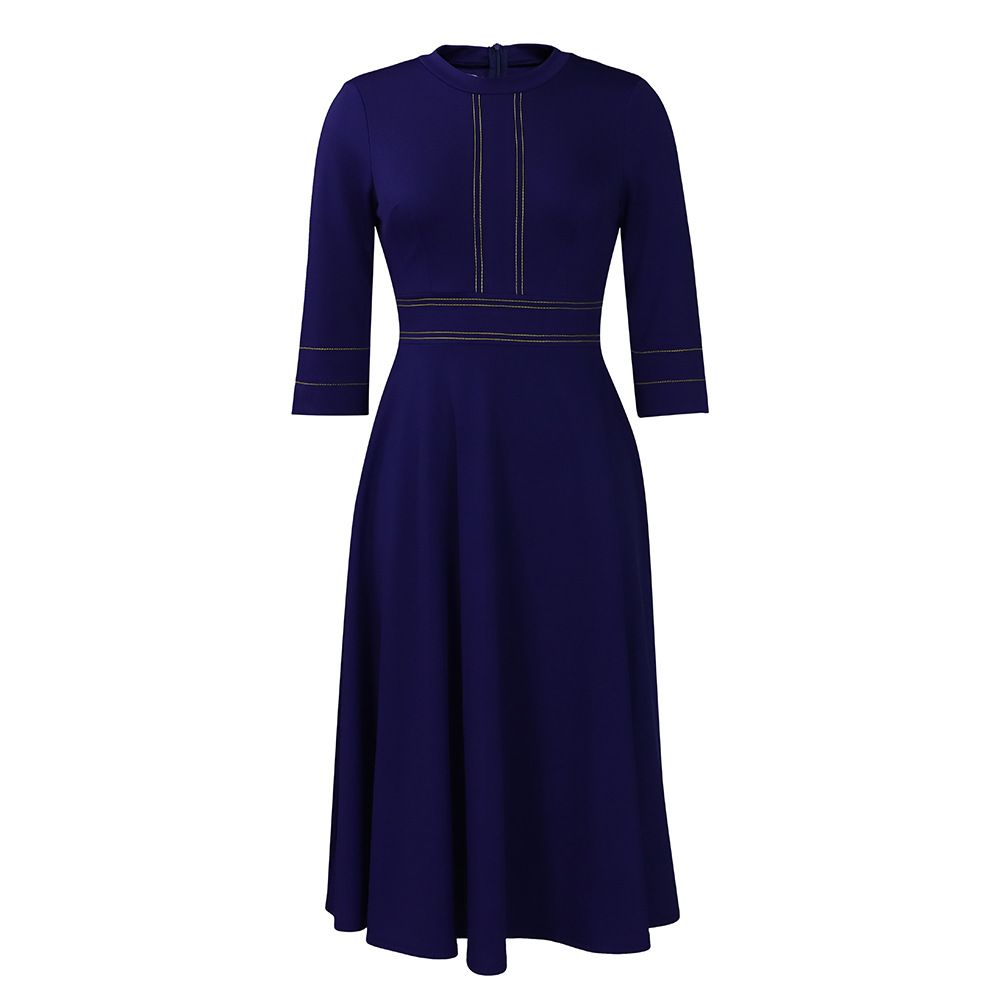 Robe de soirée à manches courtes et col montant pour femmes, grande taille, à la mode, balançoire complète, manches trois-quarts_voghion.com