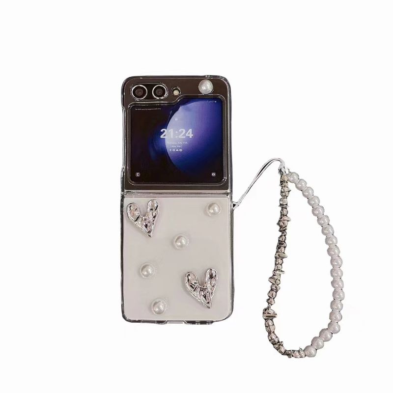 Für Samsung Galaxy Z Flip 3 4 5 5G Flip4 süße transparente Herz Perle Handgelenk Armband Handytasche Abdeckung_voghion.com