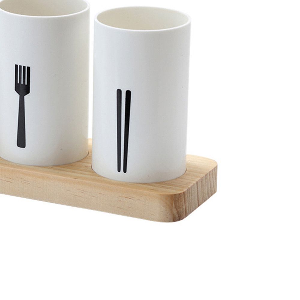 Flatware Organizer With Wood Base Cutlery Utensil Holder Spoons Forks Chopsticks Storage Rack For Kitchen Countertop_voghion.com
