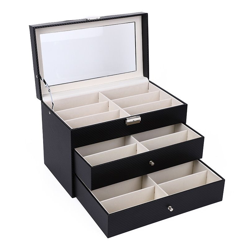 Unisex zonnebrillen Zonnebrillen opbergdoos Displaydoos Drielaagse 18-bits brillen opbergdoos Huishoudelijke inzameldoos_voghion.com