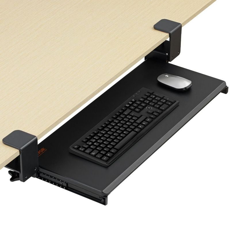 Keyboard Tray Under Desk, Pull Out Keyboard/Mouse Tray Under Desk With Sturdy No-drill C Clamp Mount, Large 26.8 X 11 Inch Slide-out Computer Drawe_voghion.com