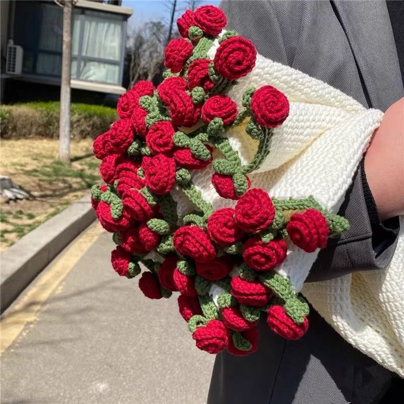 Handmade Acrylic Rose & Lily Of The Valley Throw Blanket - Floral Knit Blanket For Sofa/Bed (120x150cm Soft Yarn Ready-To-Use Gift-Wrapped)_voghion.com