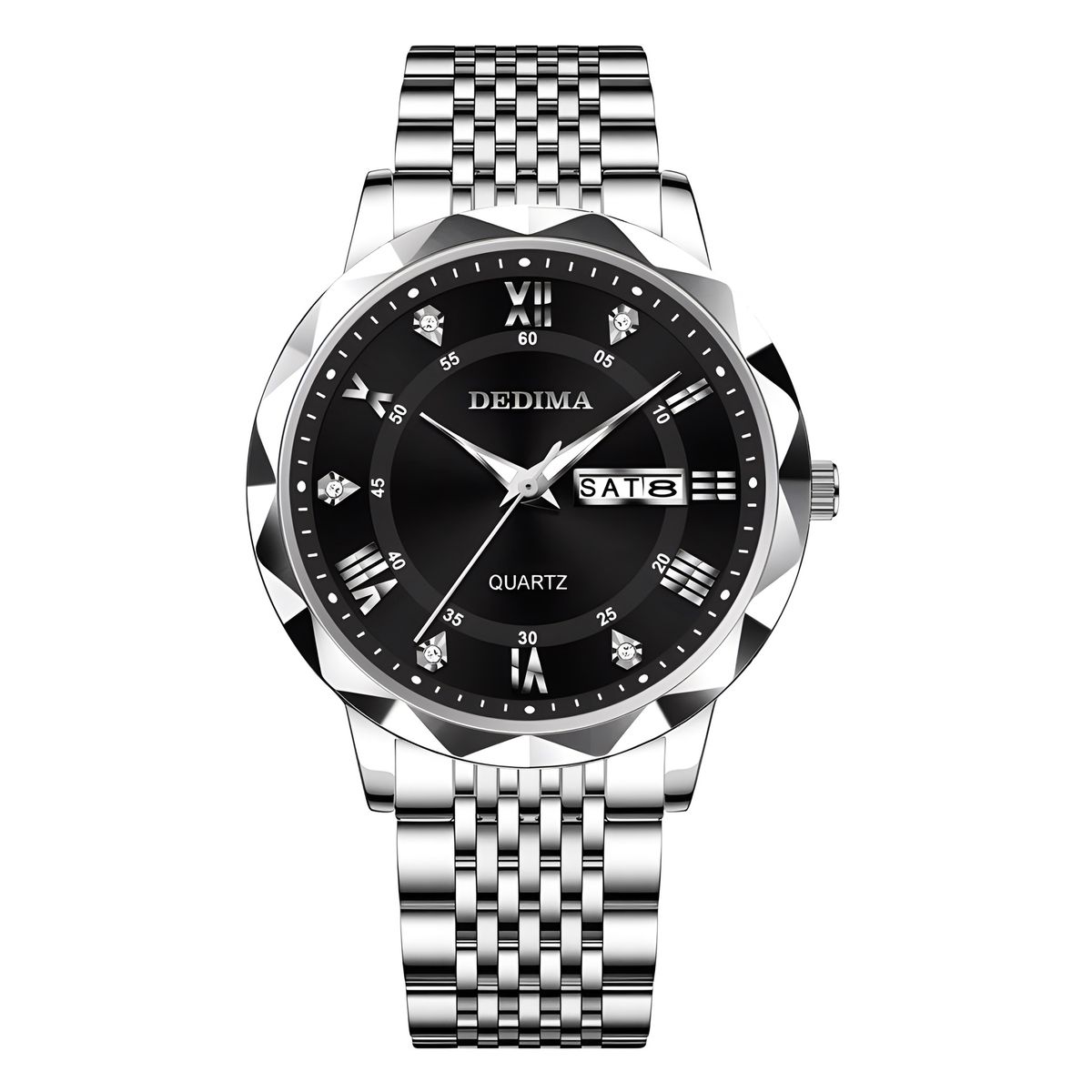 2024 Moderigtig Herreur i Solid Rustfrit Stål med Dobbelt Kalender Multifunktionel Lysende Vandtæt Diamantbesat_voghion.com